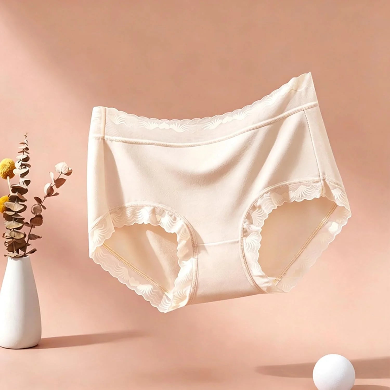 Womens Lace Trim Mid Waist Brief Underwear Comfortable Panties