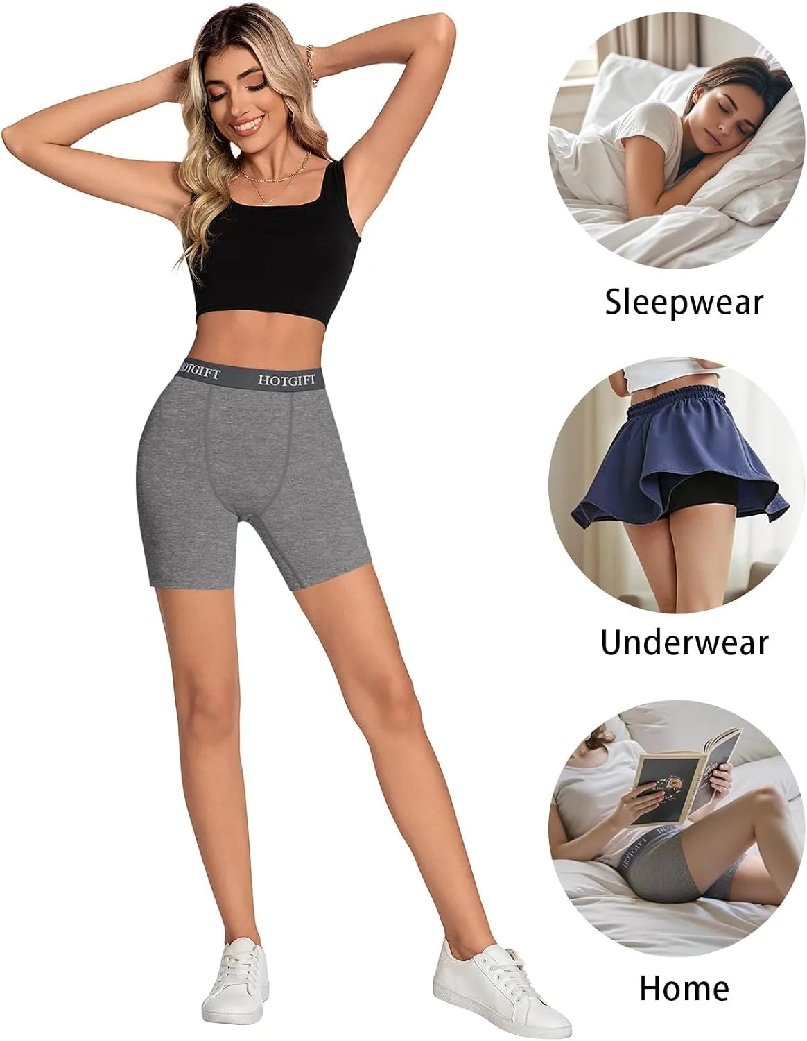HOTGIFT Women's Boxer Shorts Cotton Boyshorts Underwear 4 Pack