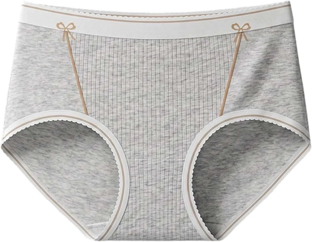 Lace Trim Cotton Mid Waist Briefs for Women Comfort Underwear
