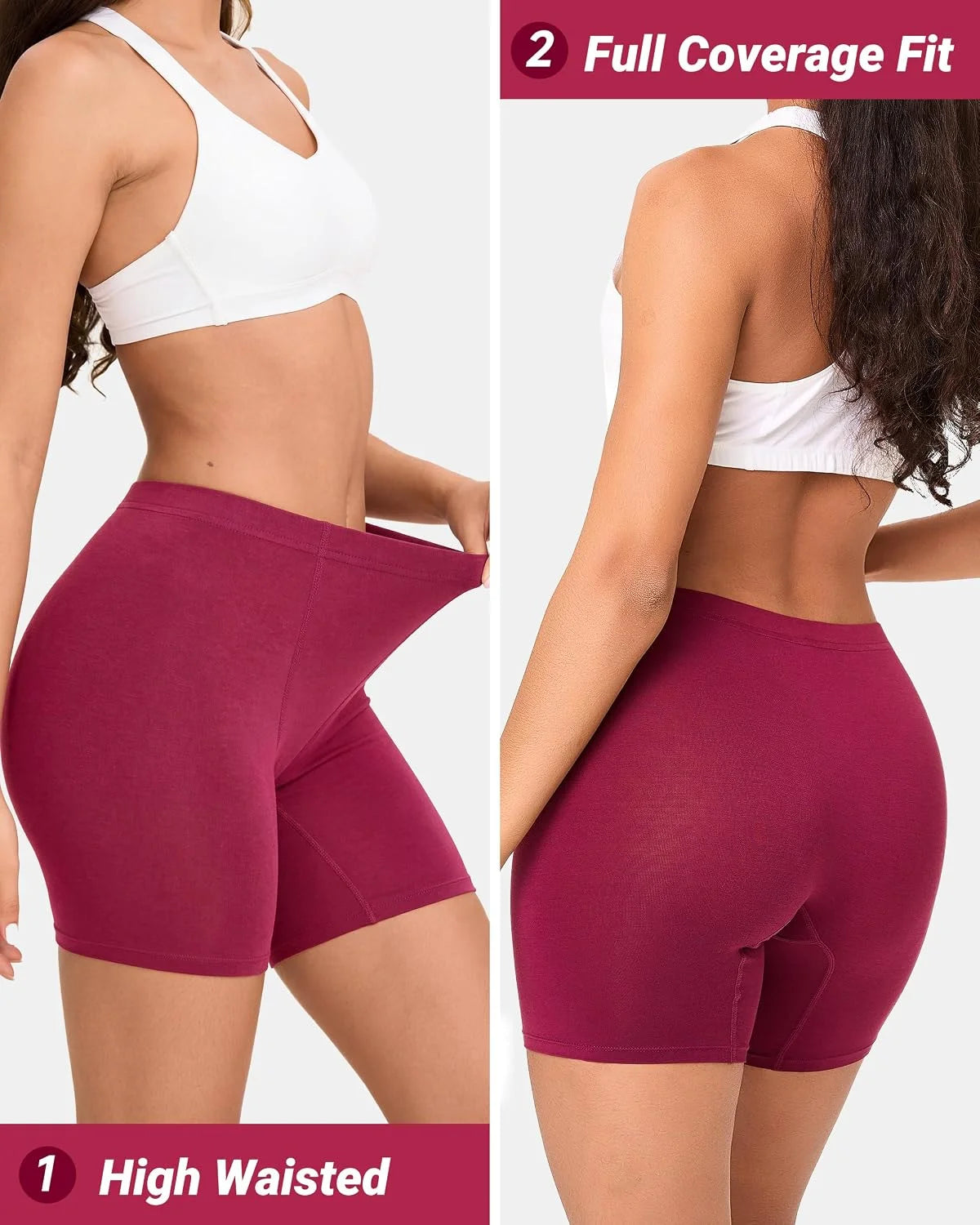BAMBOO COOL Womens Boyshorts Underwear Boxer Briefs No Ride Up 4 Pack