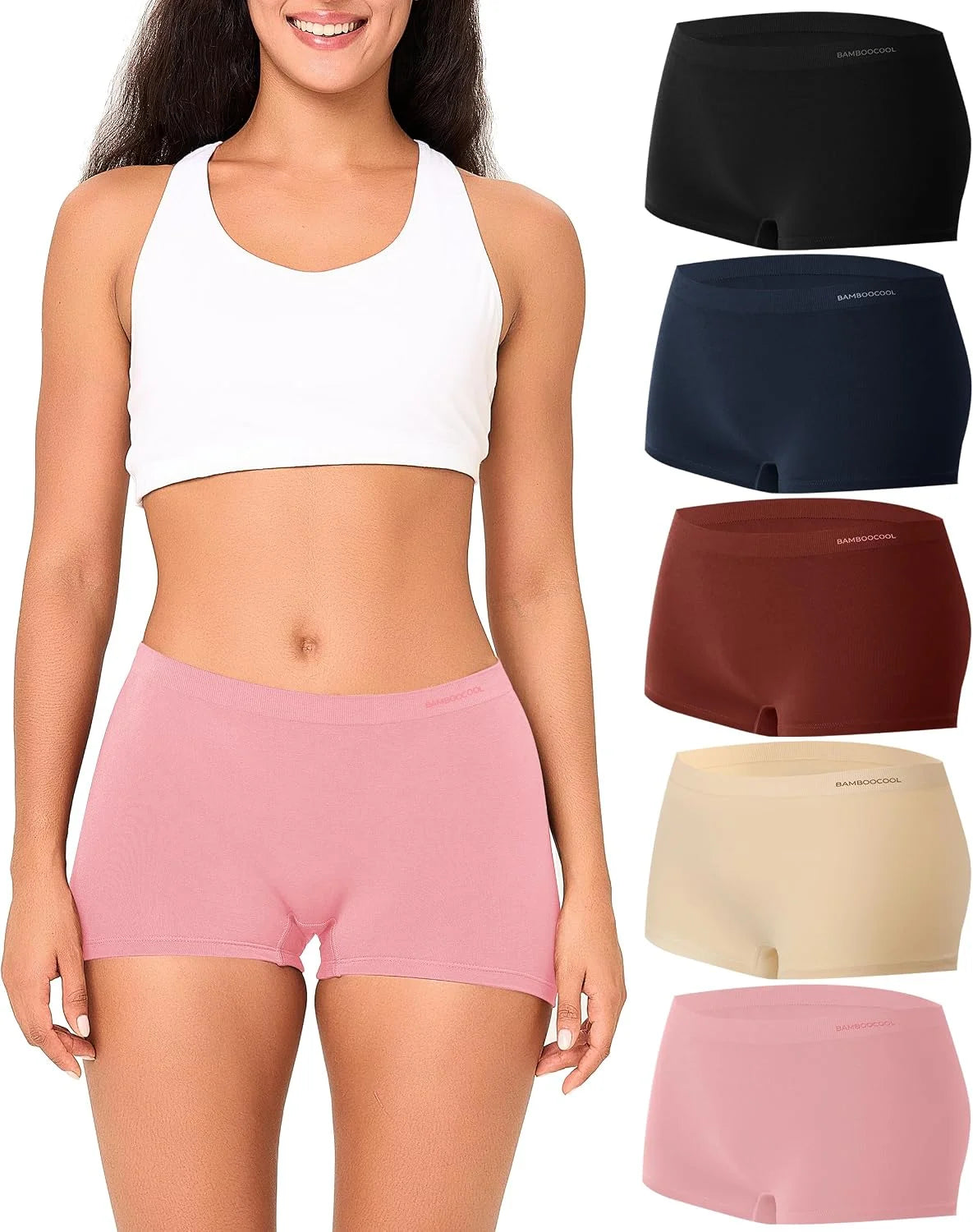 BAMBOO COOL Womens Boyshorts Underwear Mid Rise Boxer Briefs Panties