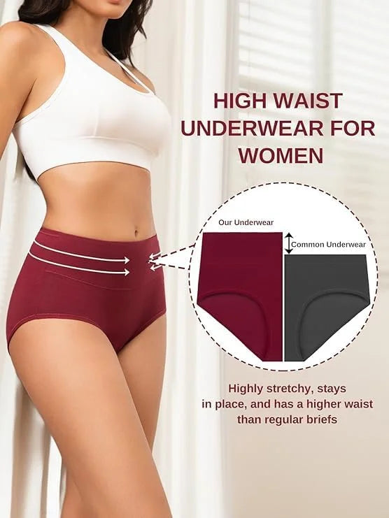 5 PC Cotton Panties for Women High Waisted Full Coverage Underwear Breathable Seamless Moisture Wicking Ladies Brief