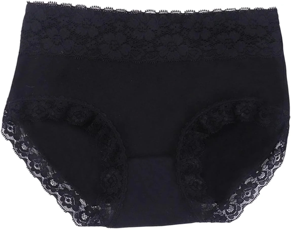 Mid Waist Lace Trim Cotton Briefs for Women Comfort Underwear