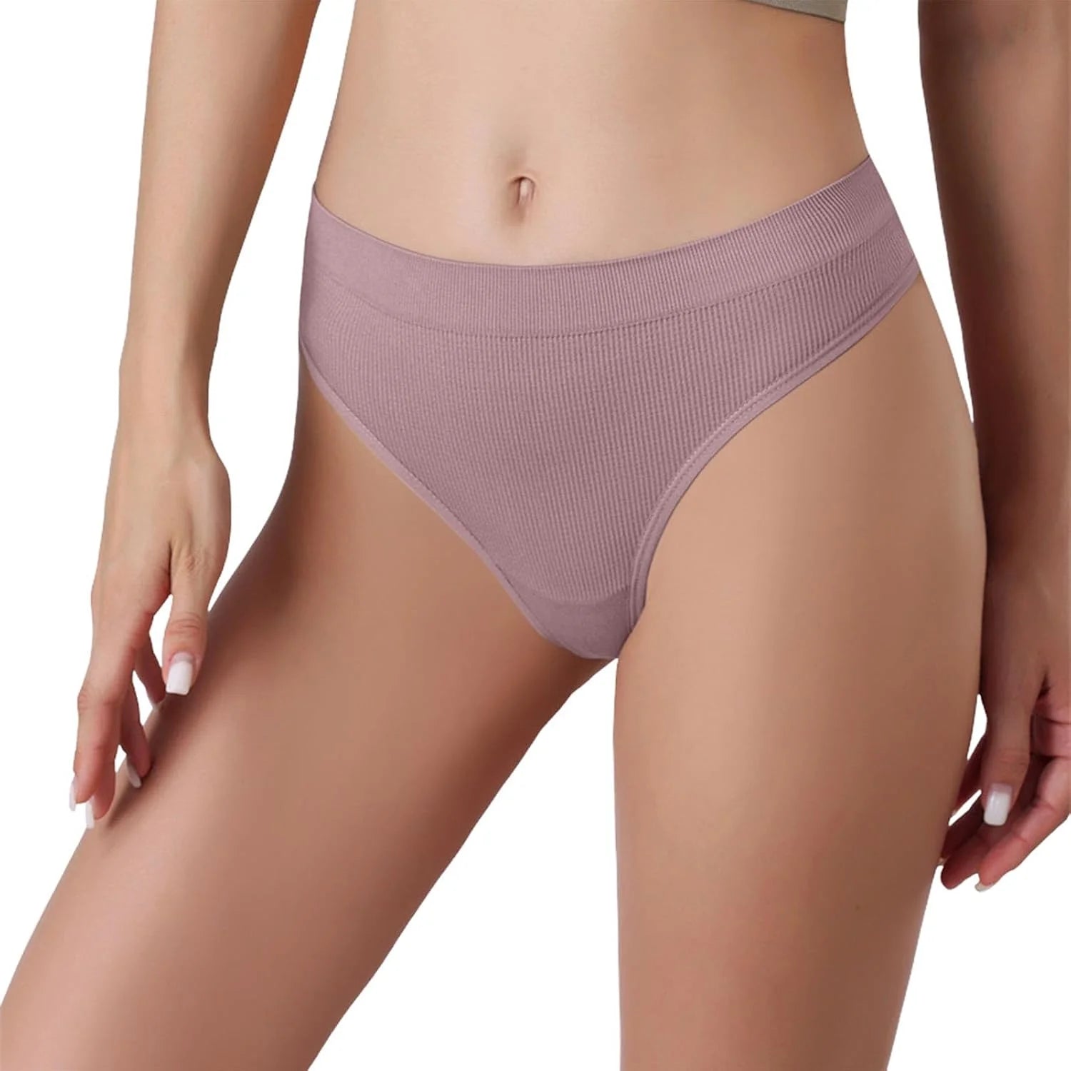 Womens Ribbed Seamless Thong High Waisted Brief Underwear