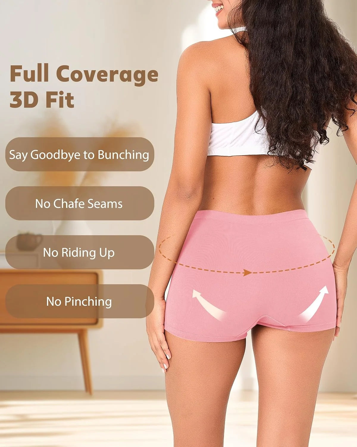 BAMBOO COOL Womens Boyshorts Underwear Mid Rise Boxer Briefs Panties