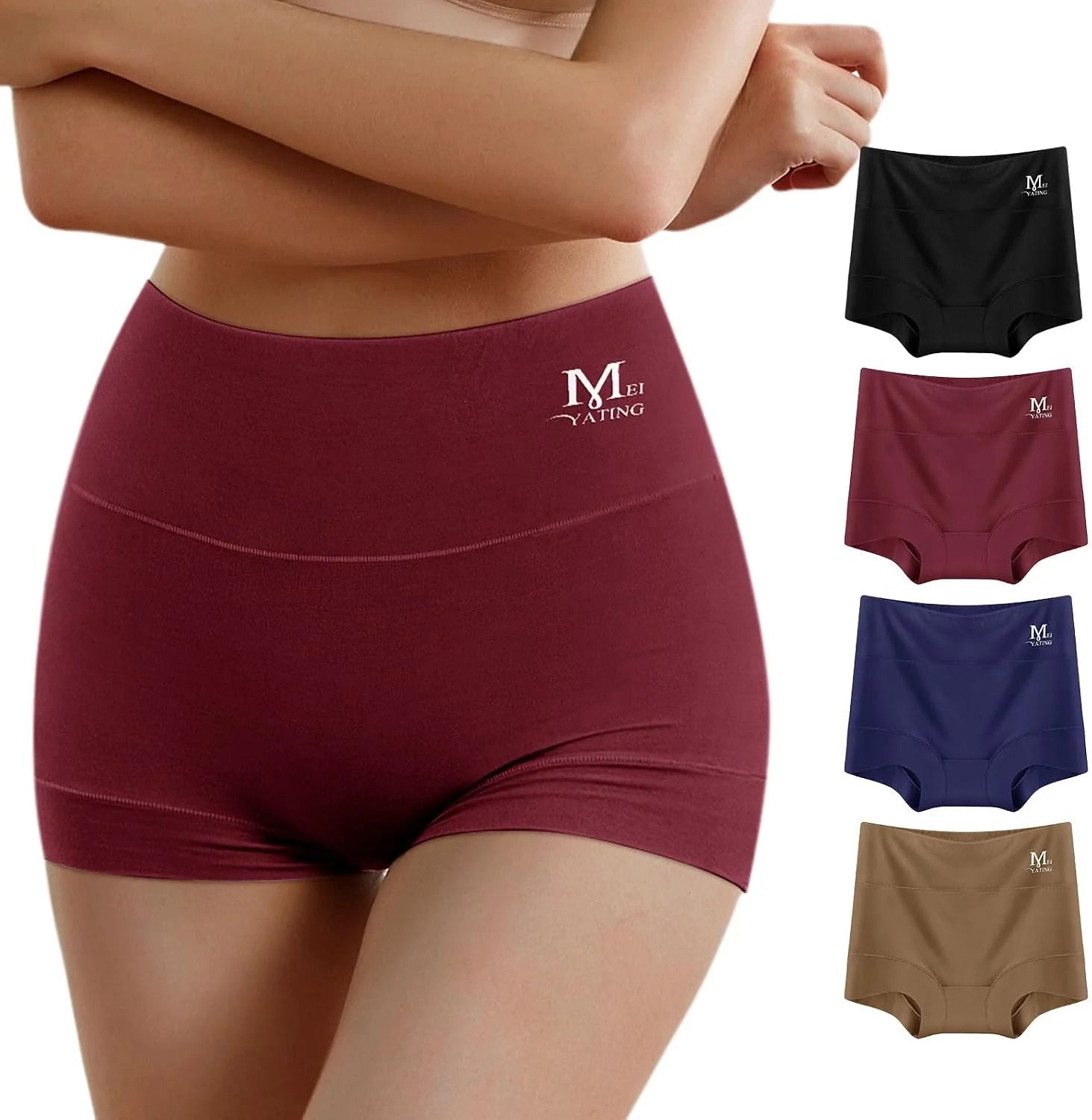 MEIYATING Boy Shorts Underwear for Women High Waisted Cotton Panties 4 Pack