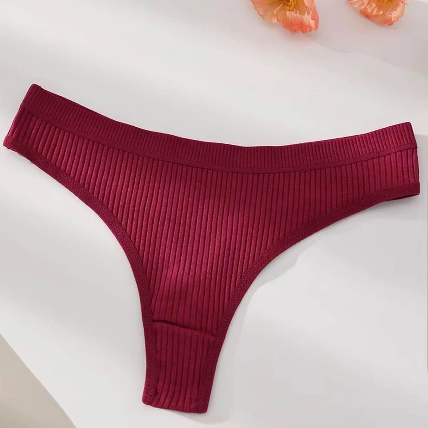 Ribbed Low Waist Bikini Thong for Women Seamless Sexy Underwear