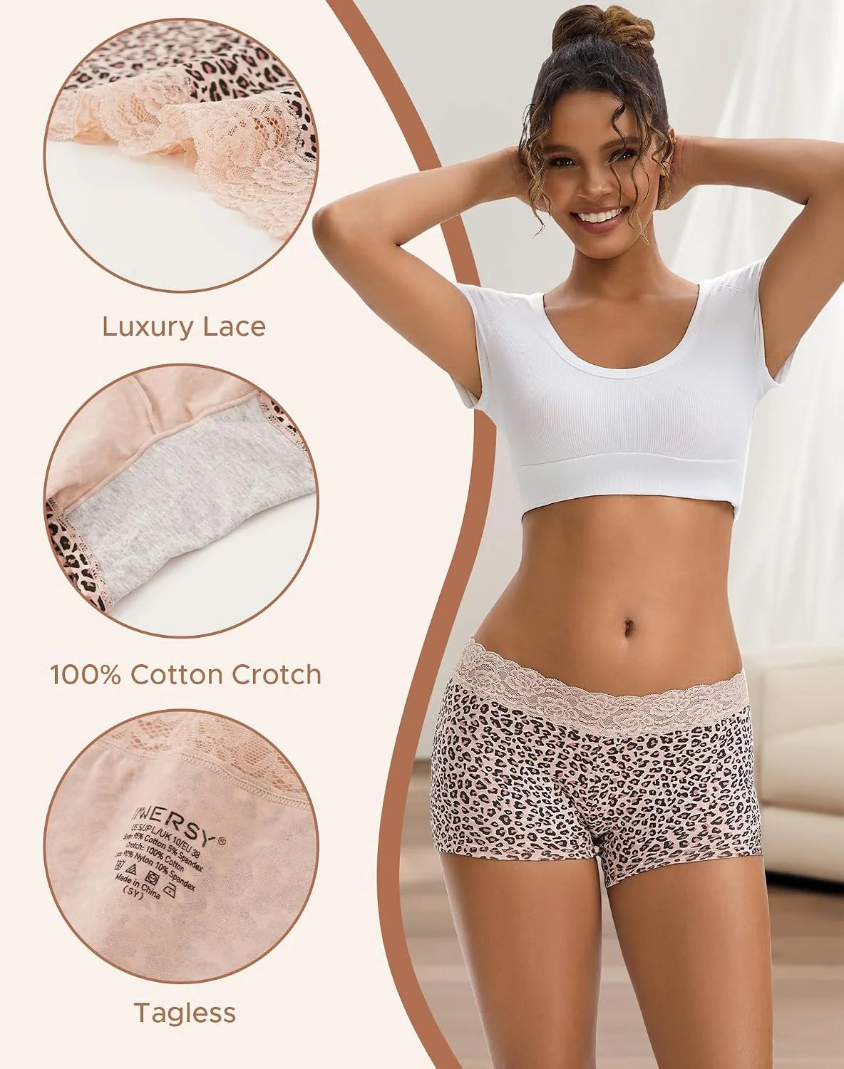 INNERSY Women's Lace Underwear Cotton Soft Boyshorts Panties Boxer Briefs 3-Pack
