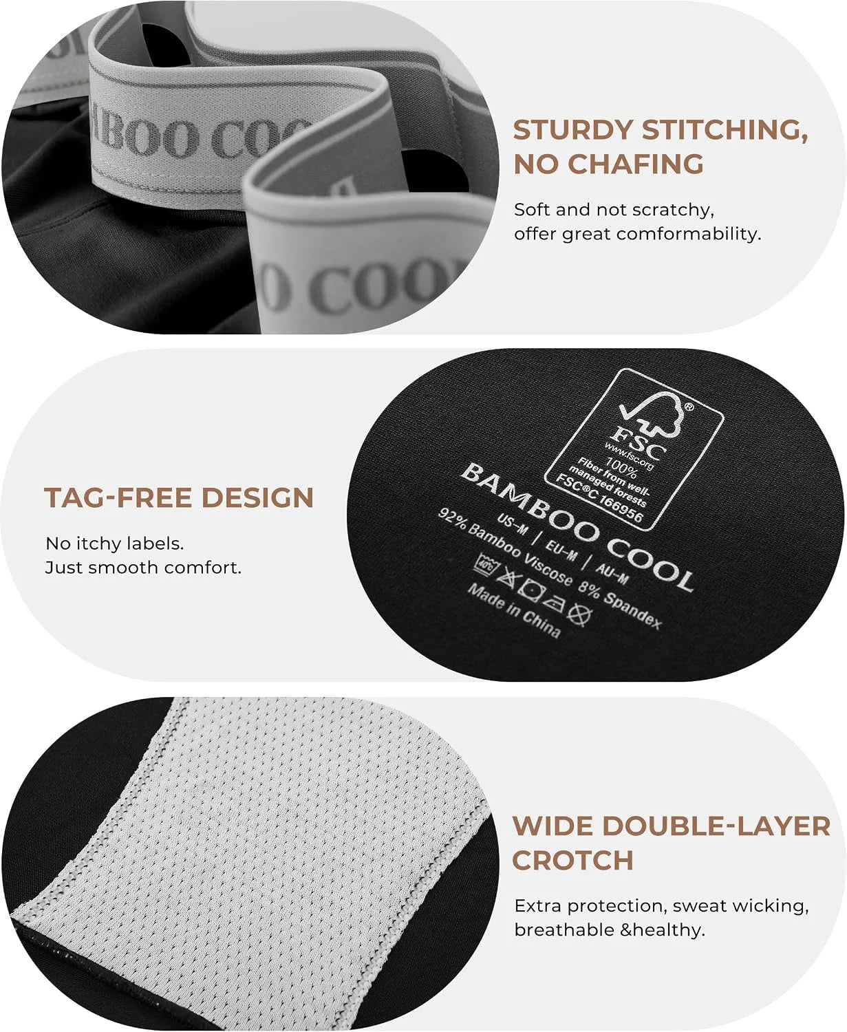 BAMBOO COOL Womens BoyShorts Underwear Full Coverage Ladies Panties High Waisted Boxer Briefs Breathable Stretch 5 Pack