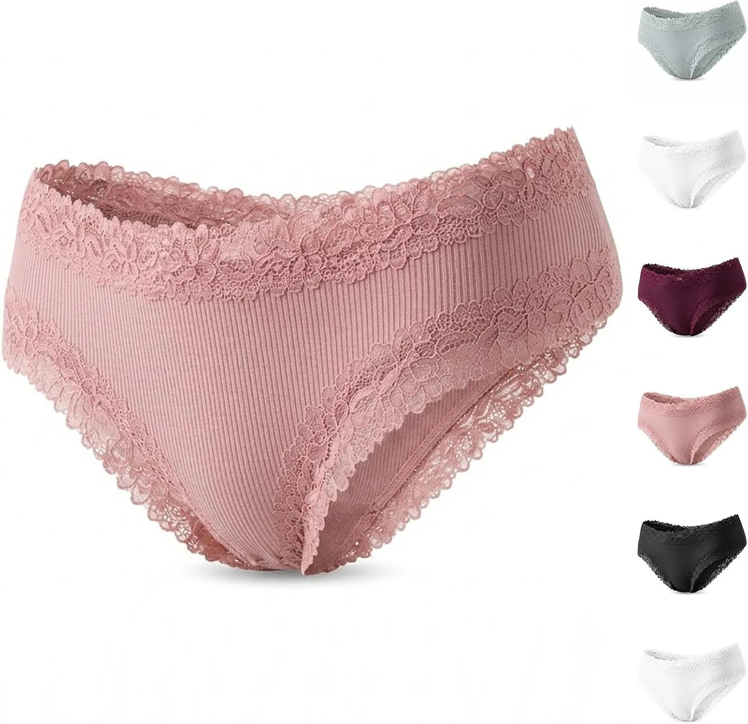 Lace Trim High Waisted Underwear for Women Sexy Ribbed Panties