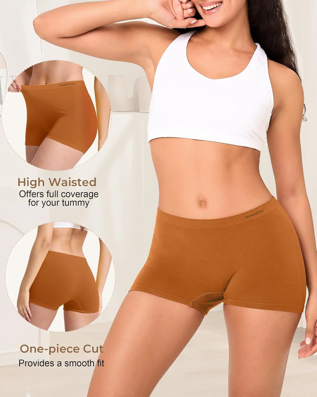 BAMBOO COOL Womens Boyshorts Underwear Mid Rise Boxer Briefs Panties