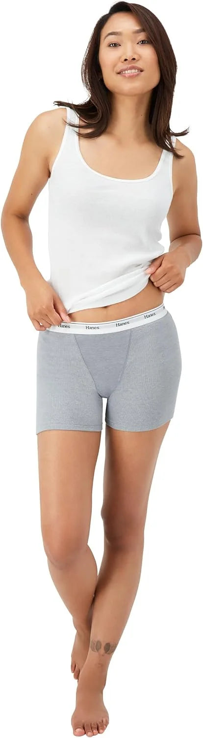 Hanes Originals Women’s Mid-Thigh Boxer Brief Pack, Stretch Cotton Underwear, 4-Pack