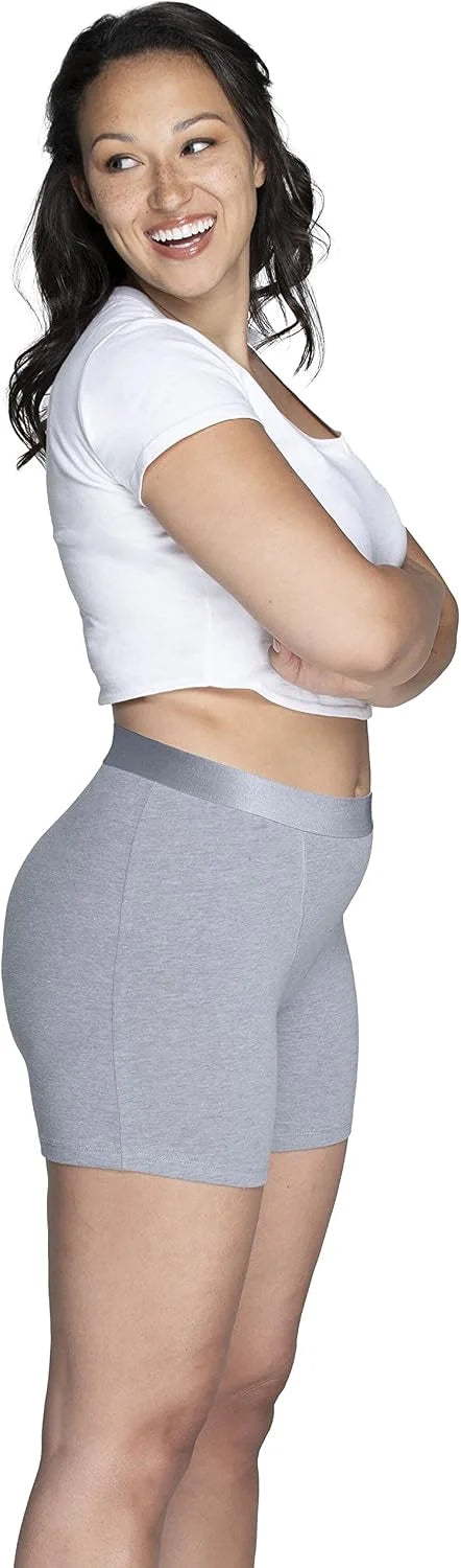 Fruit of the Loom Women's Boxer Briefs with Stretch, Mid Thigh Length Boy Shorts, Available in Plus Size