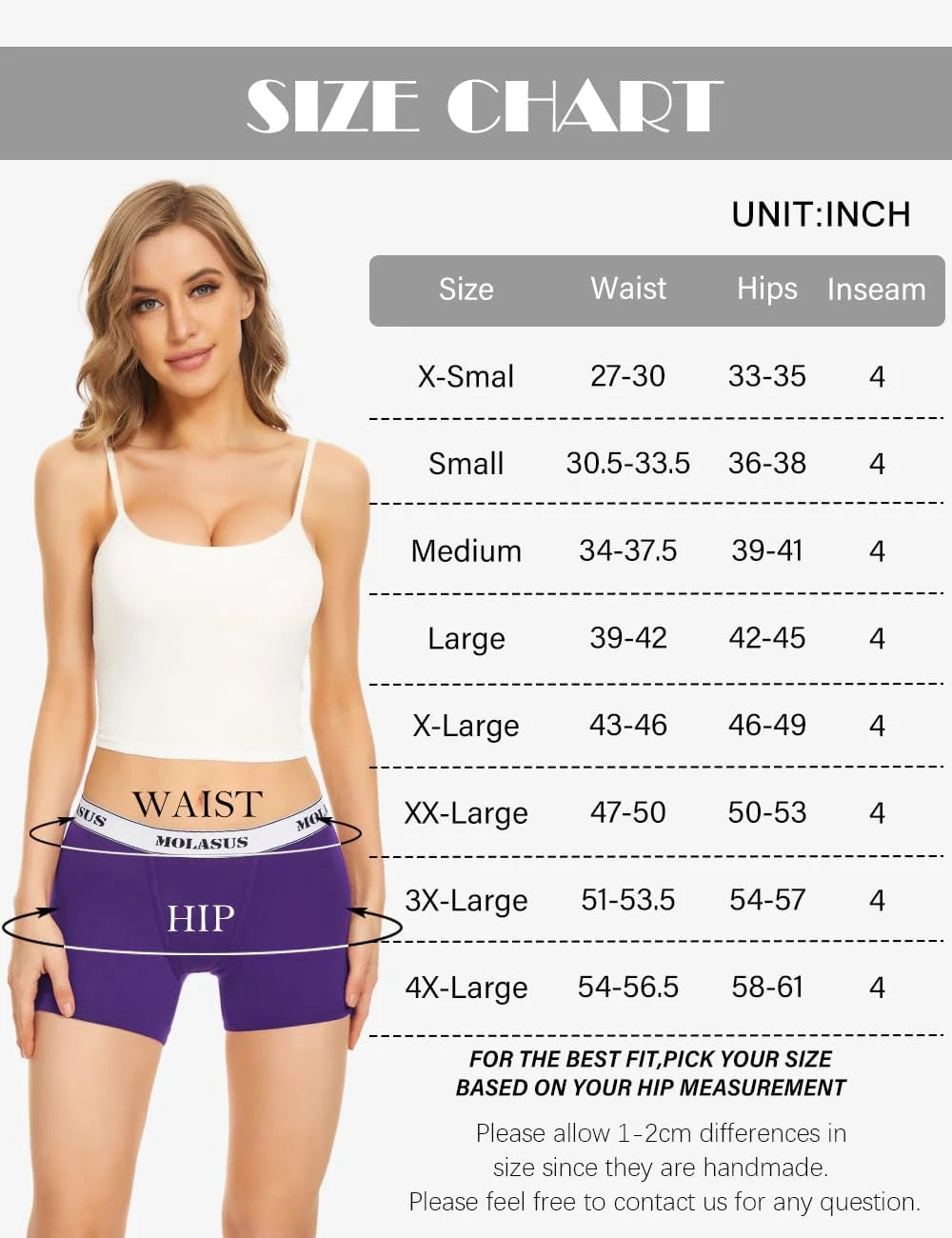 Molasus Womens Cotton Boxer Briefs Boy Shorts Underwear 4Pack