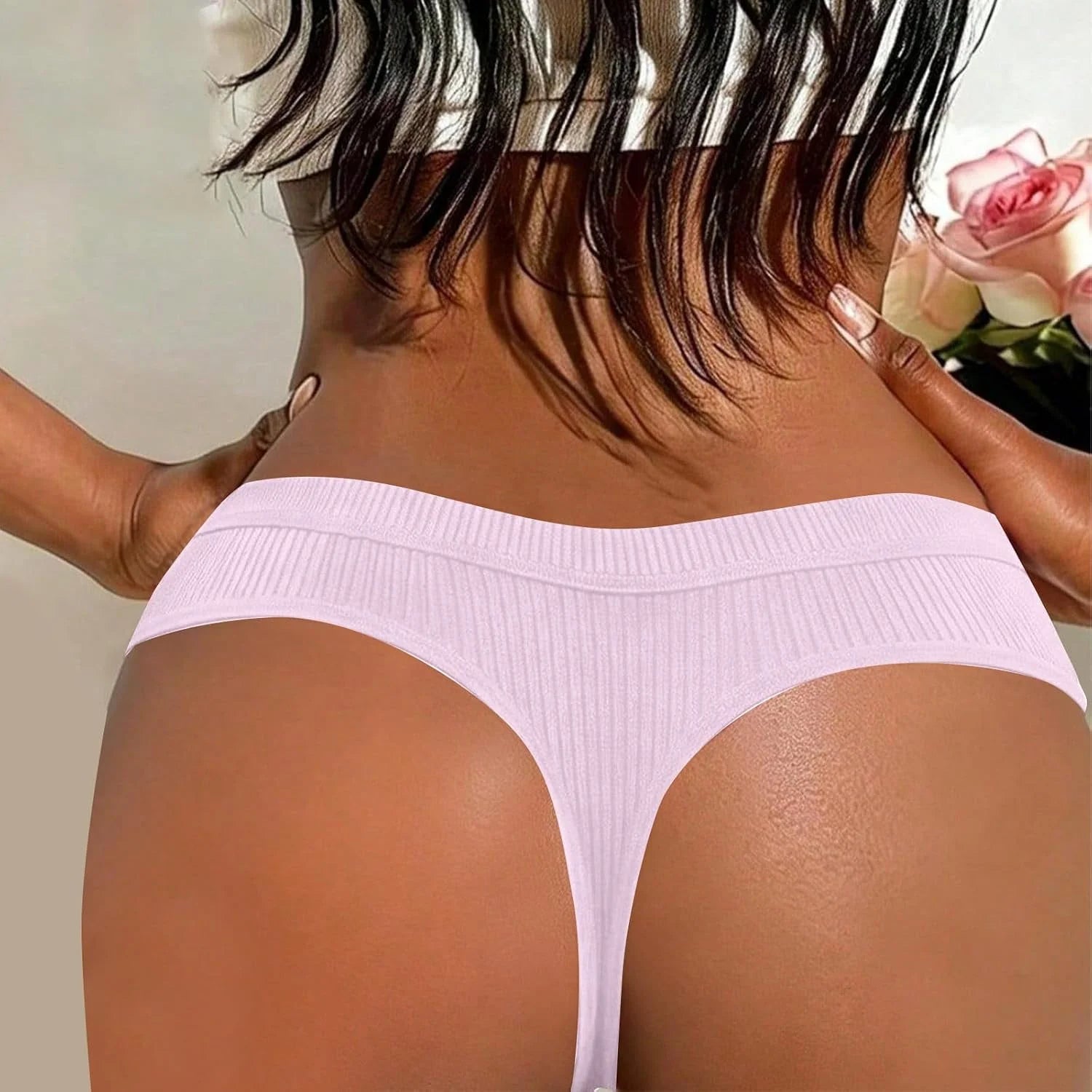 Ribbed Low Waist Bikini Thong for Women Seamless Sexy Underwear