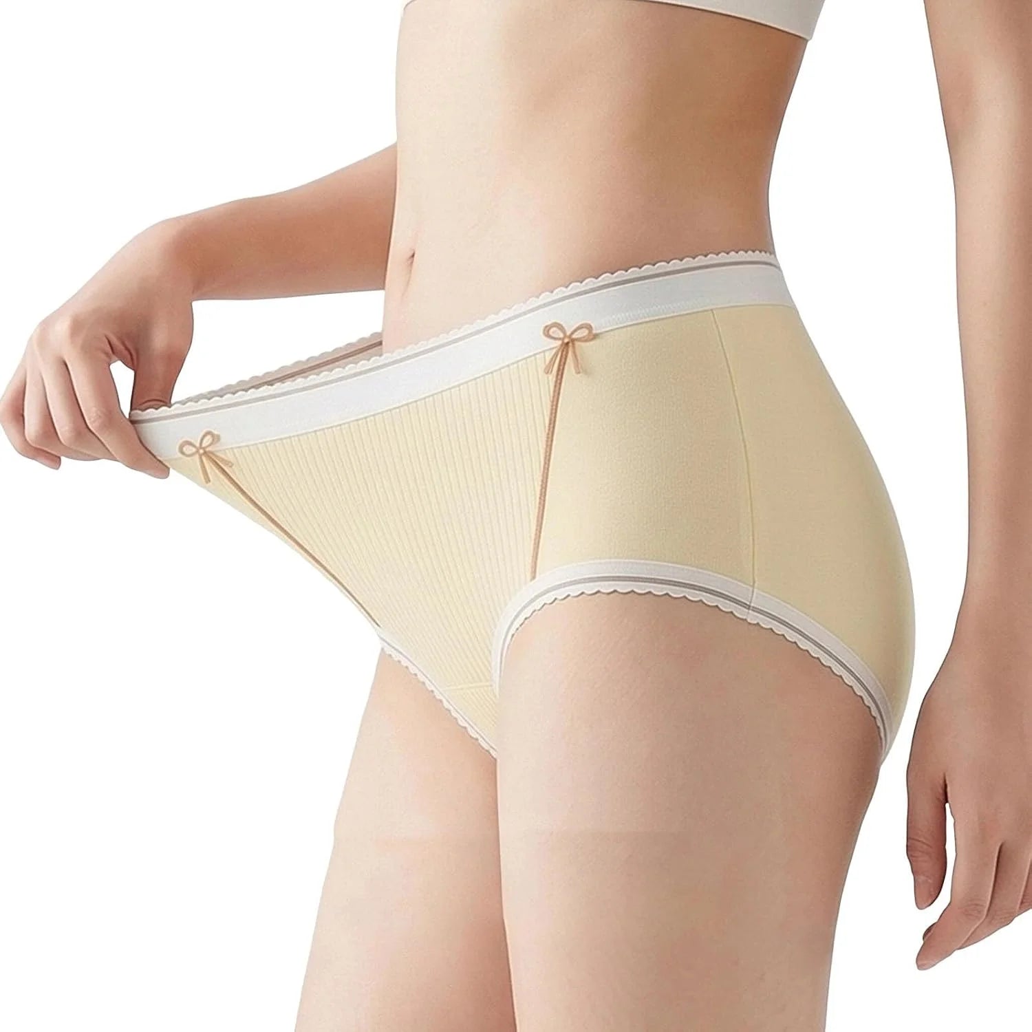 Lace Trim Cotton Mid Waist Briefs for Women Comfort Underwear