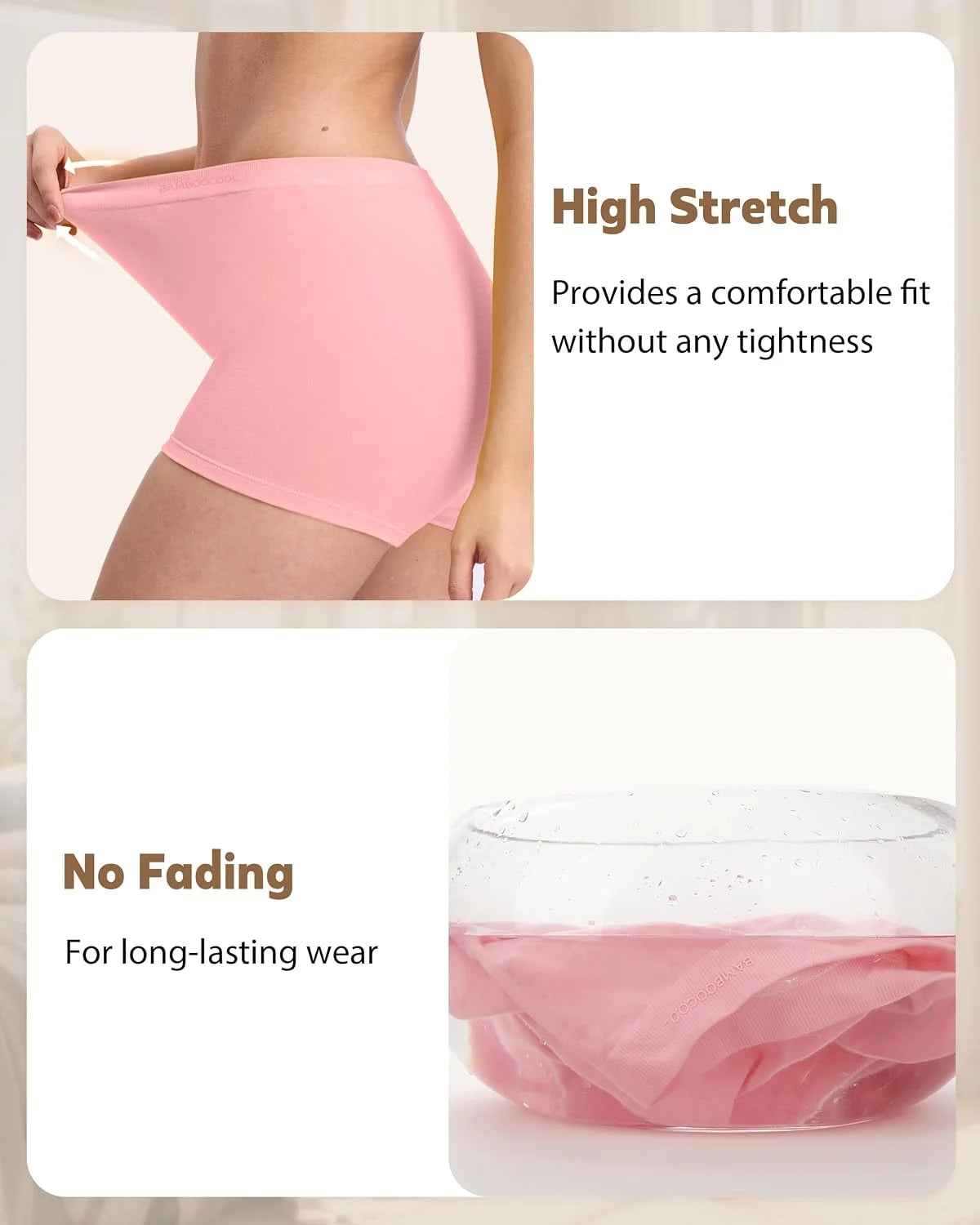 BAMBOO COOL Womens Boyshorts Underwear Mid Rise Boxer Briefs Panties