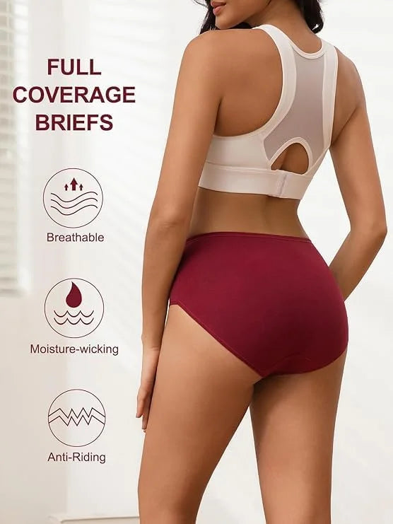5 PC Cotton Panties for Women High Waisted Full Coverage Underwear Breathable Seamless Moisture Wicking Ladies Brief