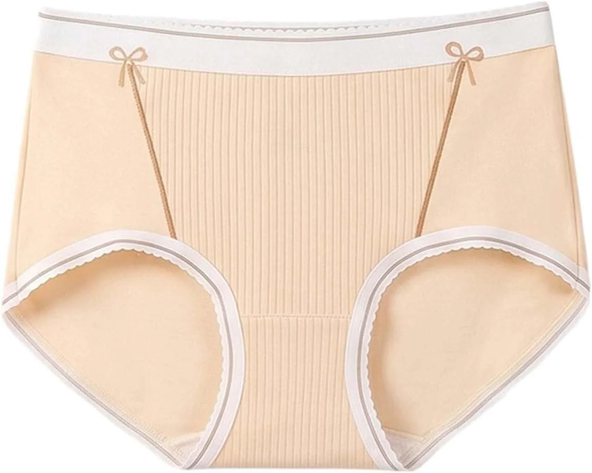 Lace Trim Cotton Mid Waist Briefs for Women Comfort Underwear