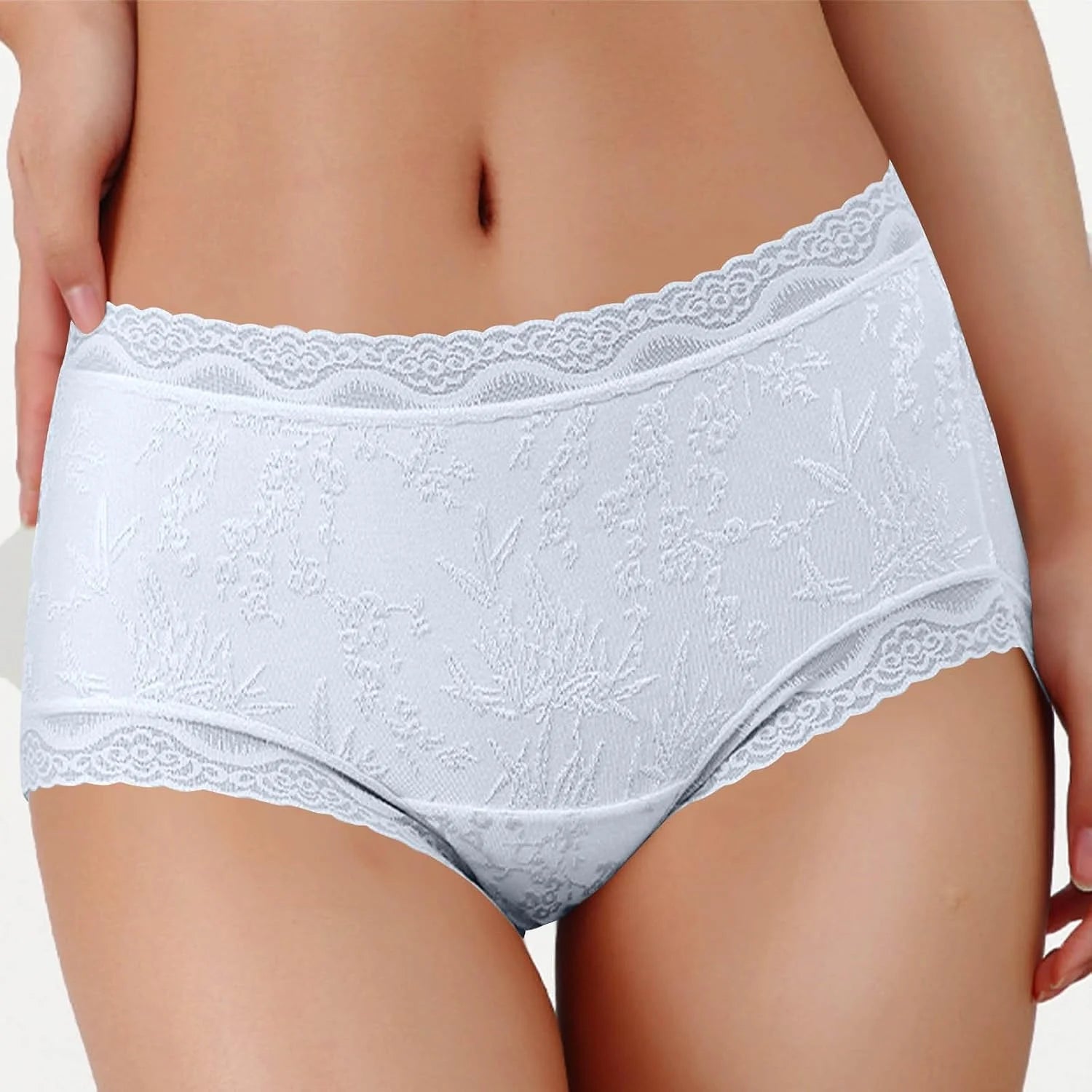 Lace Trim Mid Waist Soft Underwear for Women Comfort Daily Briefs