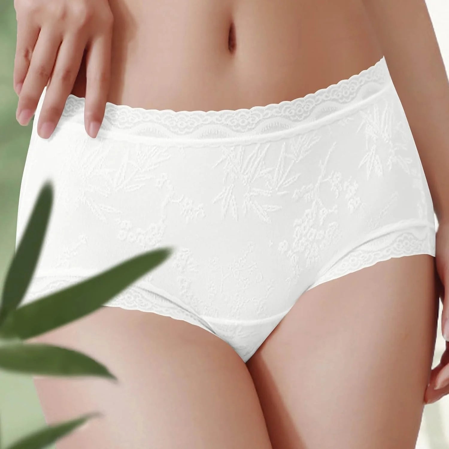 Lace Trim Mid Waist Soft Underwear for Women Comfort Daily Briefs
