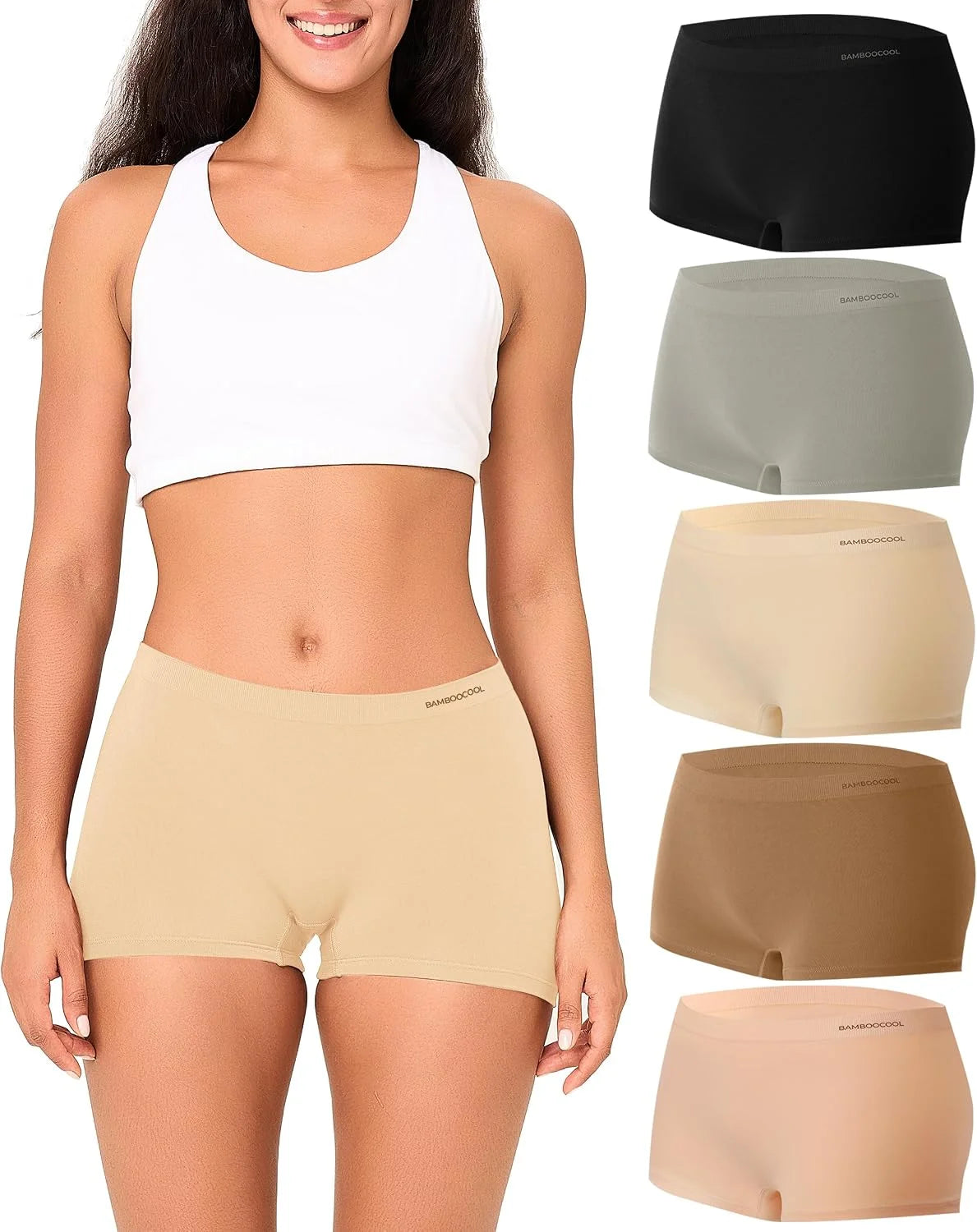 BAMBOO COOL Womens Boyshorts Underwear Mid Rise Boxer Briefs Panties