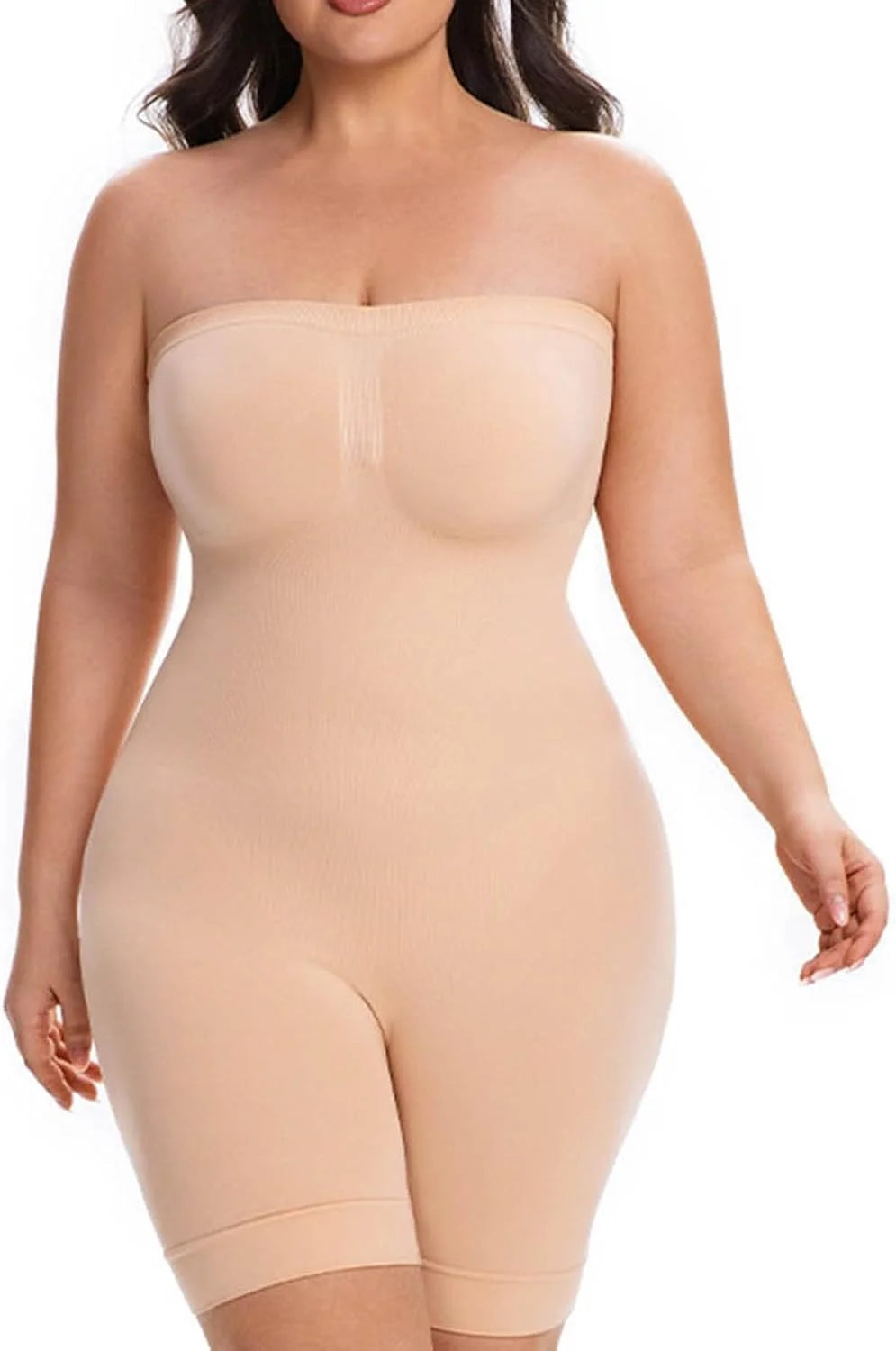 Womens Strapless Bodysuit Seamless Shapewear Jumpsuit Shorts