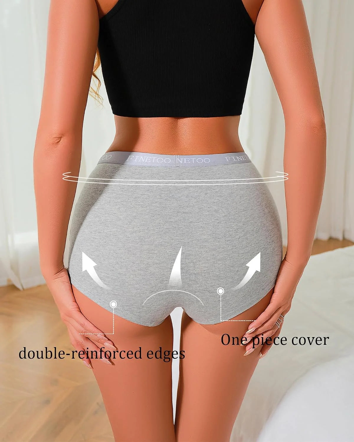 FINETOO Womens Cotton Boy Shorts Underwear Full Coverage Soft Boxer Briefs High Waisted Panties for Lady Girls 6 Pack