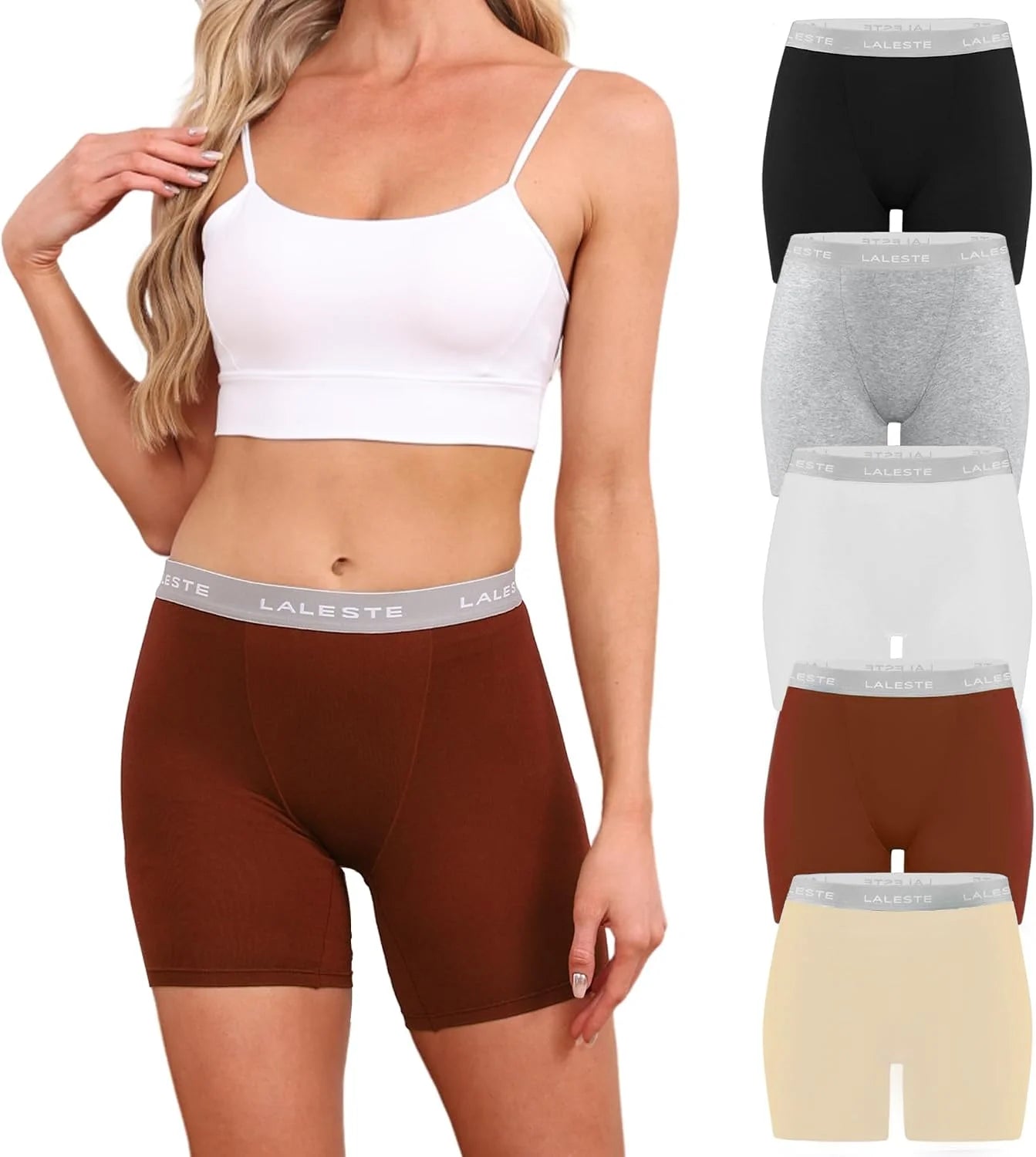 LALESTE Viscose Bamboo Boxer Briefs for Women Cotton Boy Shorts Underwear Soft Stretch Boyshorts Panties 5 Pack