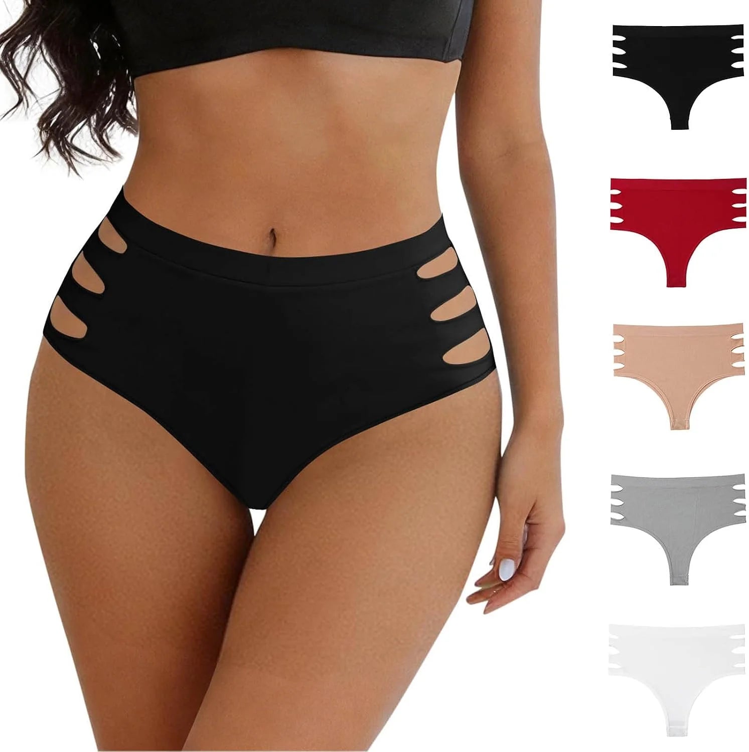 HGps8w Women's Cutout Thongs Panties, Seamless Mid Waist Ladies Breathable Underwear Briefs
