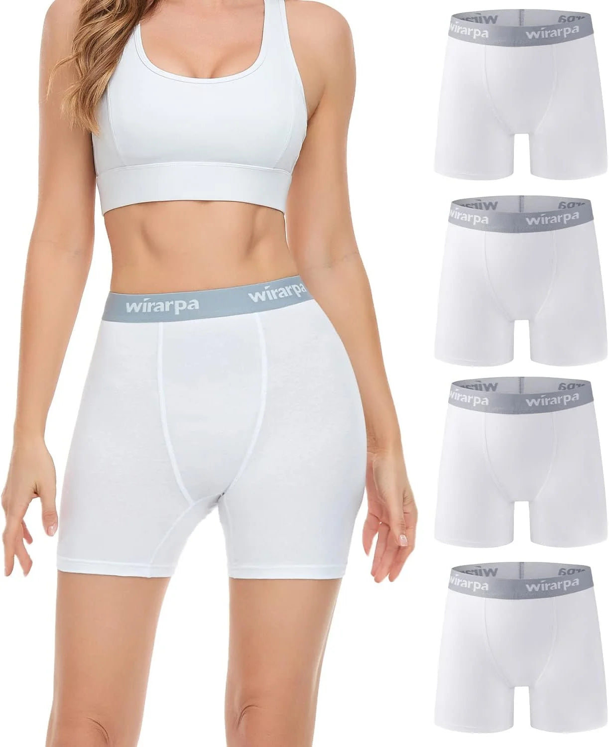 wirarpa Women's Boxer Briefs Cotton Underwear Anti Chafing Boy Shorts Panties 5.5" Inseam 4 Pack