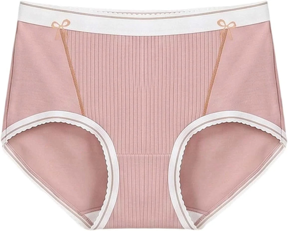 Lace Trim Cotton Mid Waist Briefs for Women Comfort Underwear