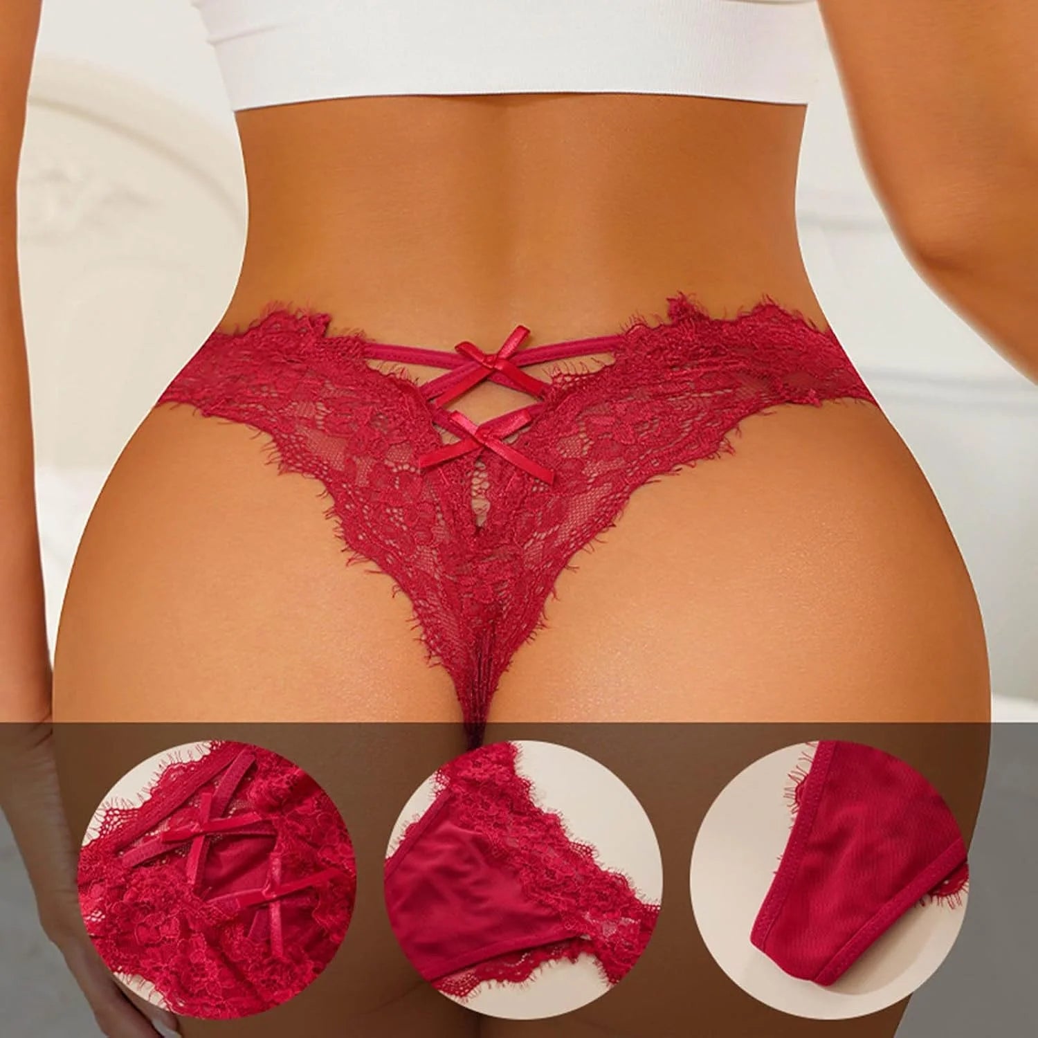 Women's Lace Thongs, Breathable T-Back Panties See Through Sexy G-String Underwear Briefs