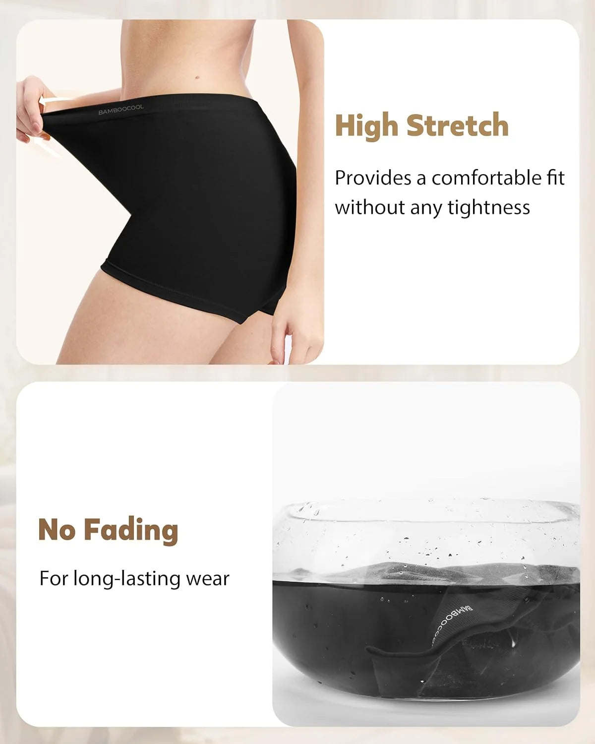 BAMBOO COOL Womens Boyshorts Underwear Mid Rise Boxer Briefs Panties