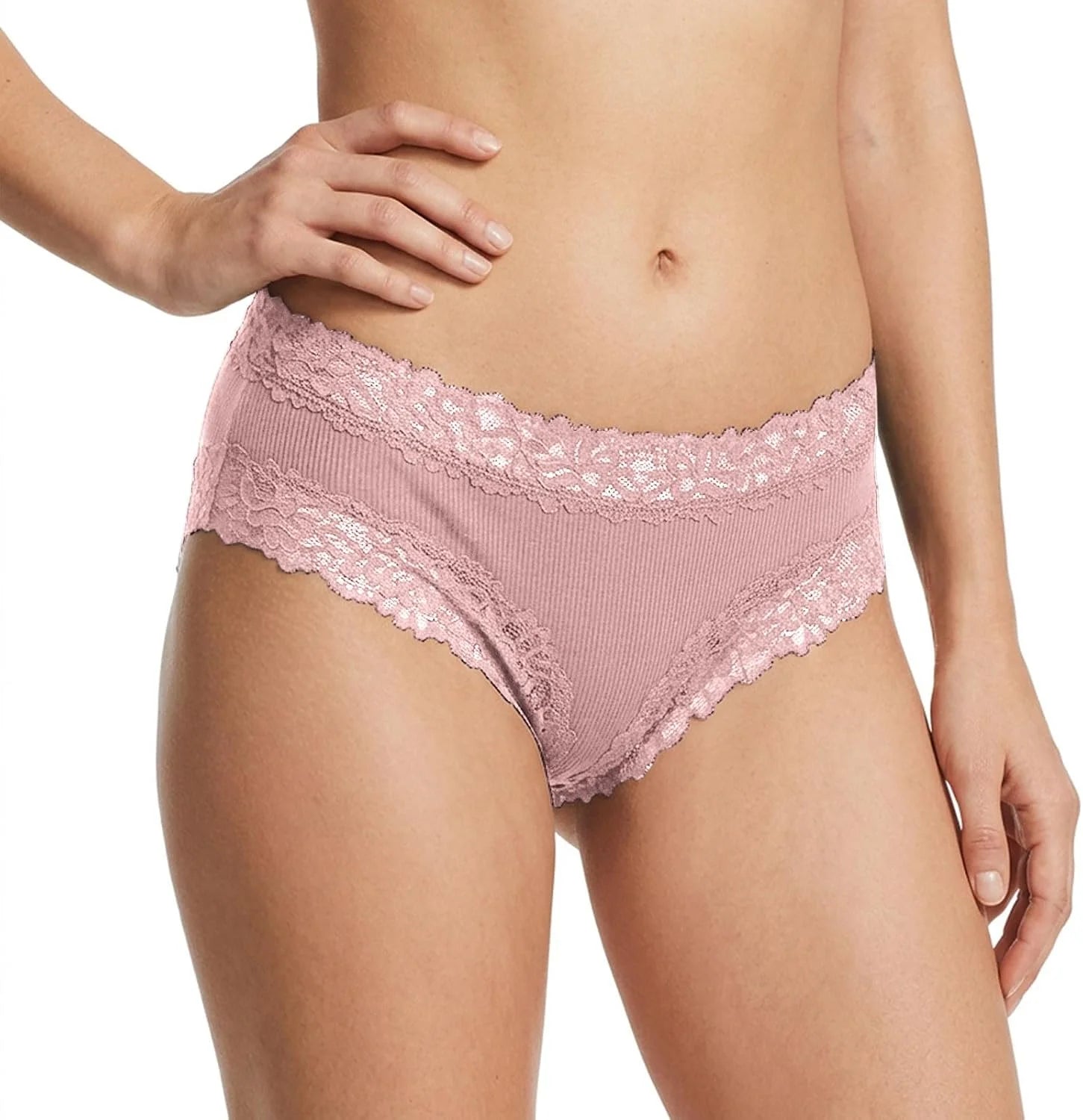 Lace Trim High Waisted Underwear for Women Sexy Ribbed Panties