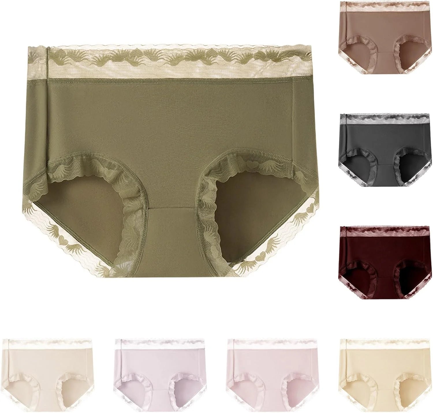 Womens Lace Trim Mid Waist Brief Underwear Comfortable Panties