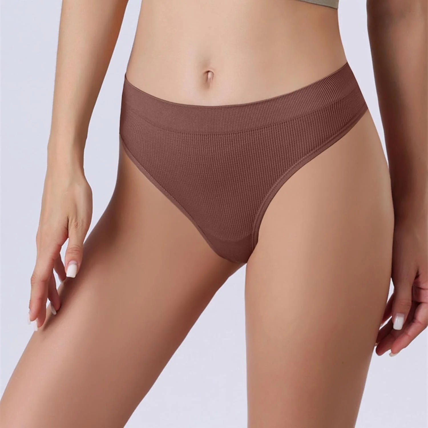 Womens Ribbed Seamless Thong High Waisted Brief Underwear