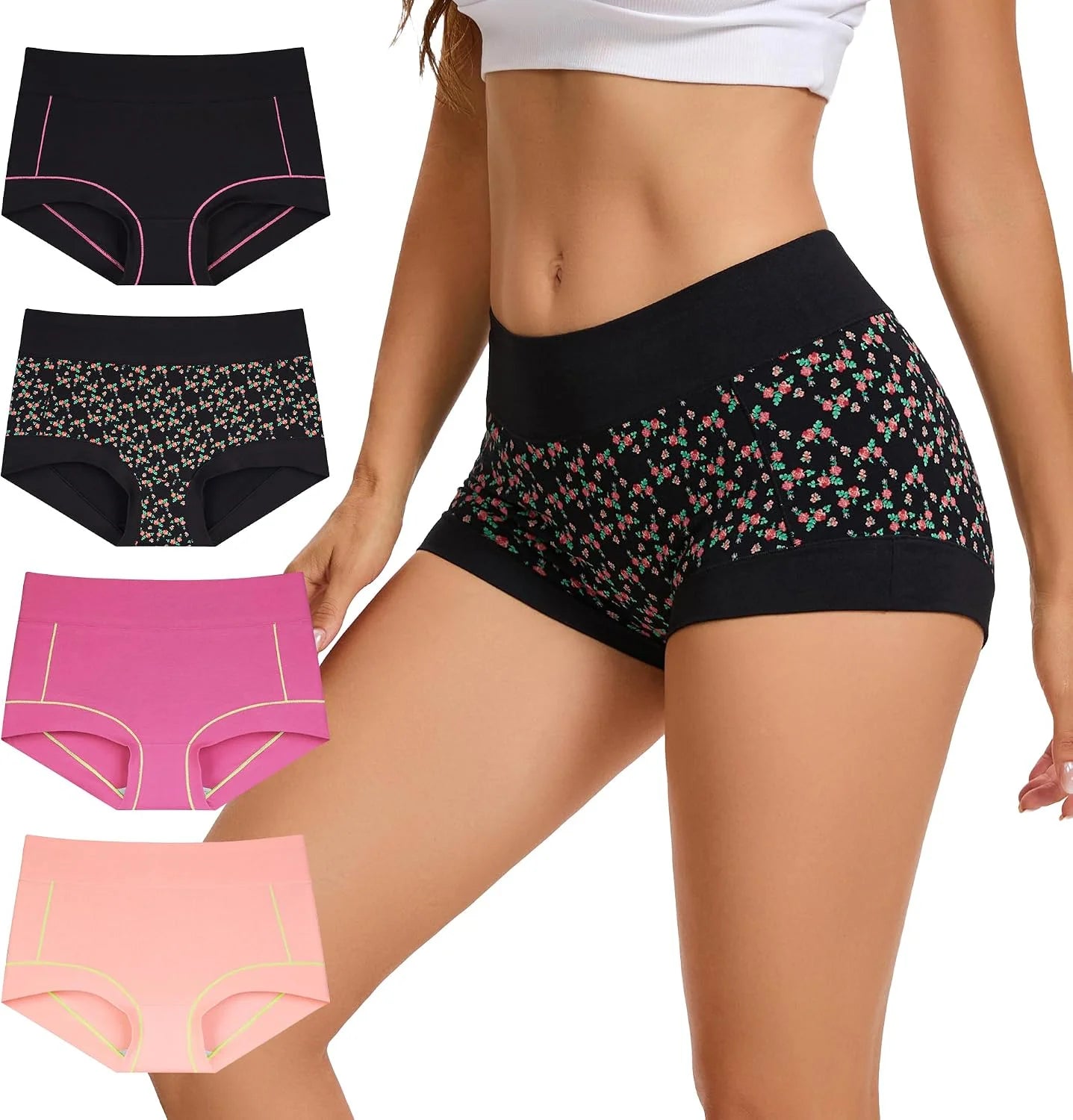 INNERSY Women's Cotton Boyshorts Underwear Soft Boxer Briefs 4-Pack