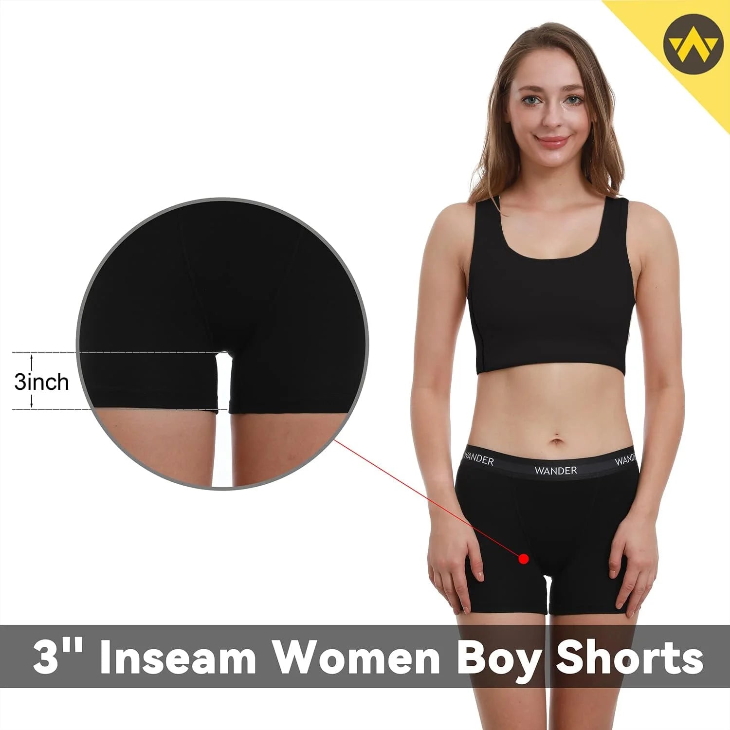 WANDER Womens Boxer Briefs Underwear Anti Chafing Soft Stretch Boy Shorts Panties for Ladies 3"/5" Inseam 2 Pack