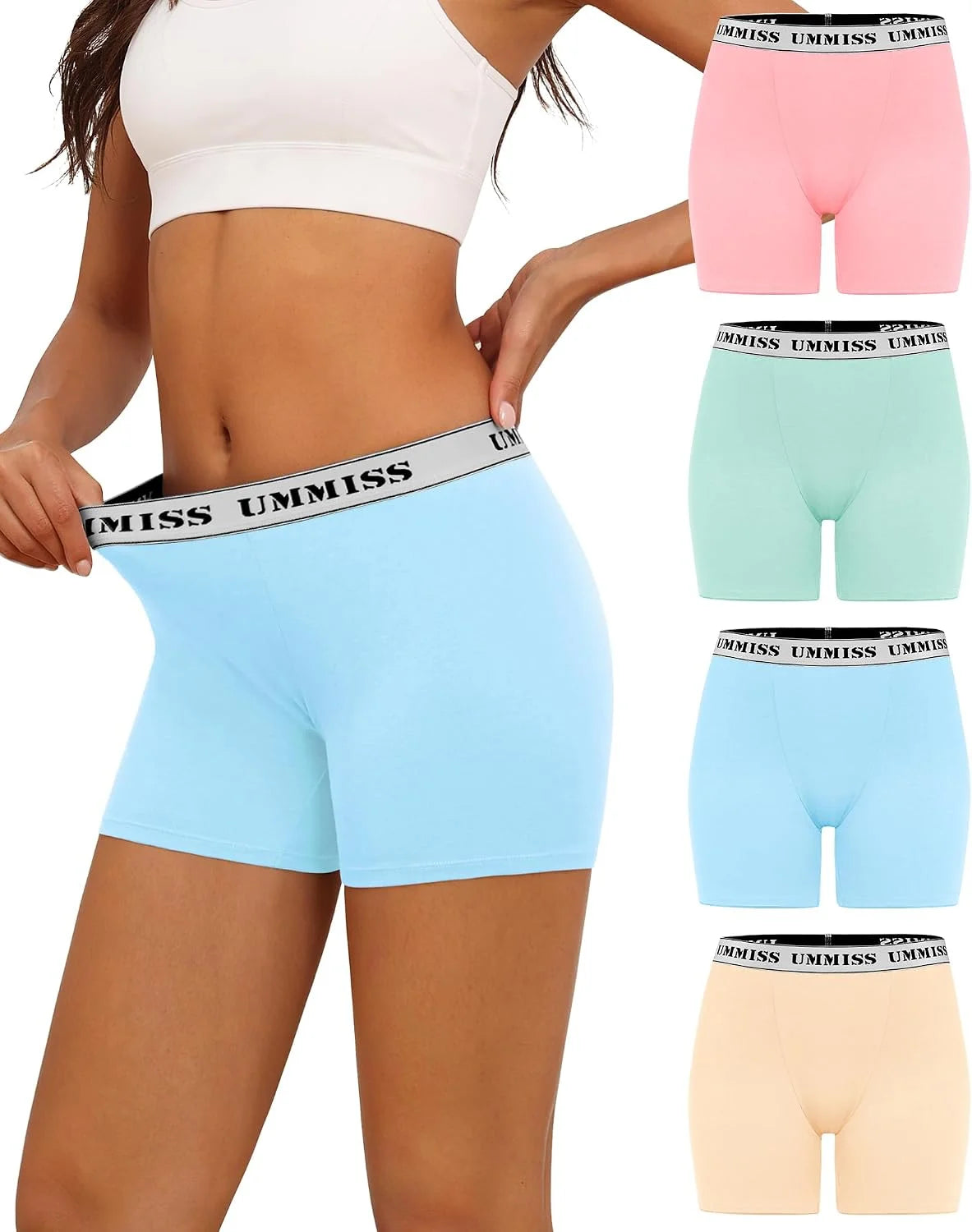 UMMISS Womens Boxer Briefs Underwear Boy Shorts Cotton Underwear Soft Anti Chafing Ladies Panties 4 Pack