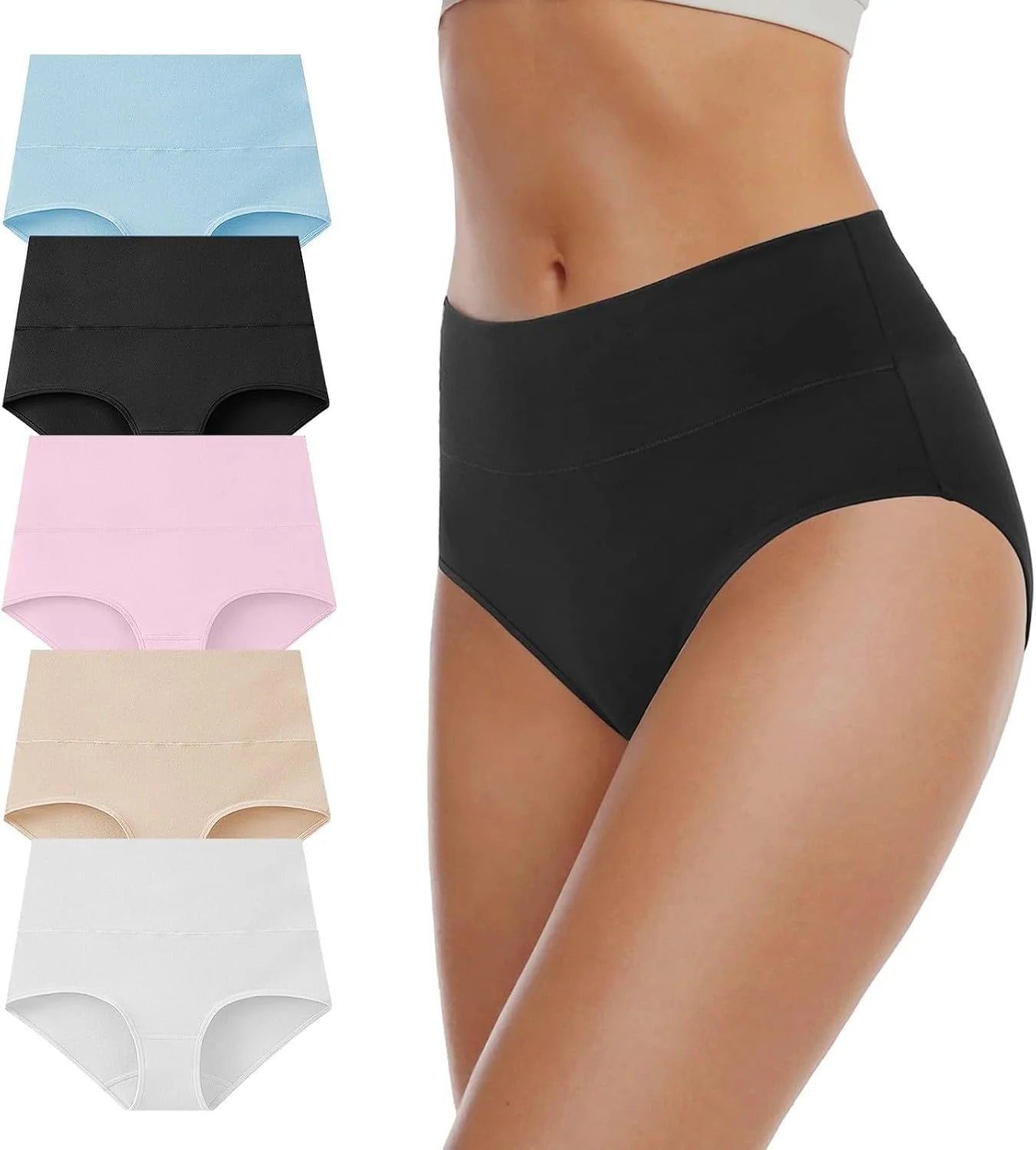 5 PC Cotton Panties for Women High Waisted Full Coverage Underwear Breathable Seamless Moisture Wicking Ladies Brief