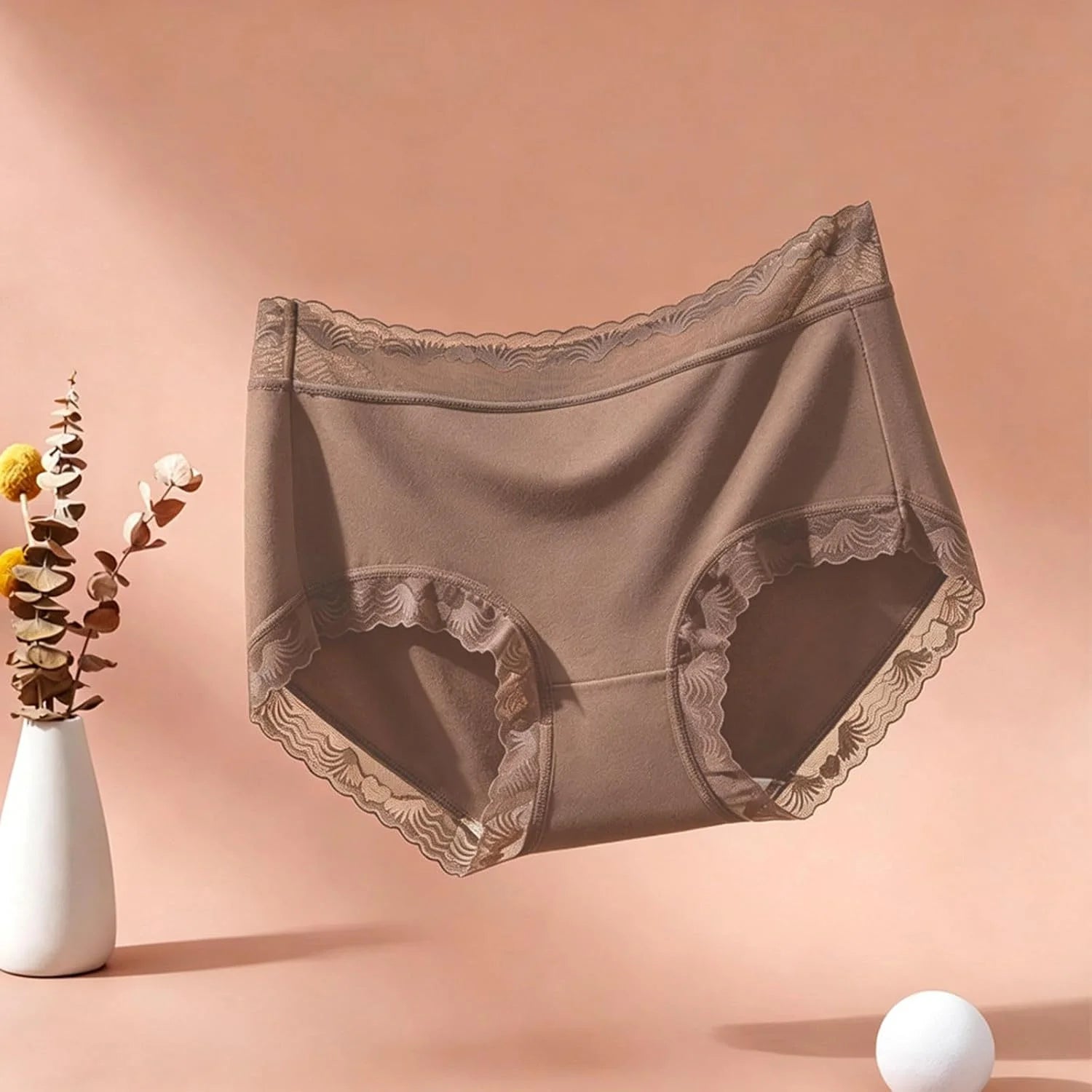 Womens Lace Trim Mid Waist Brief Underwear Comfortable Panties