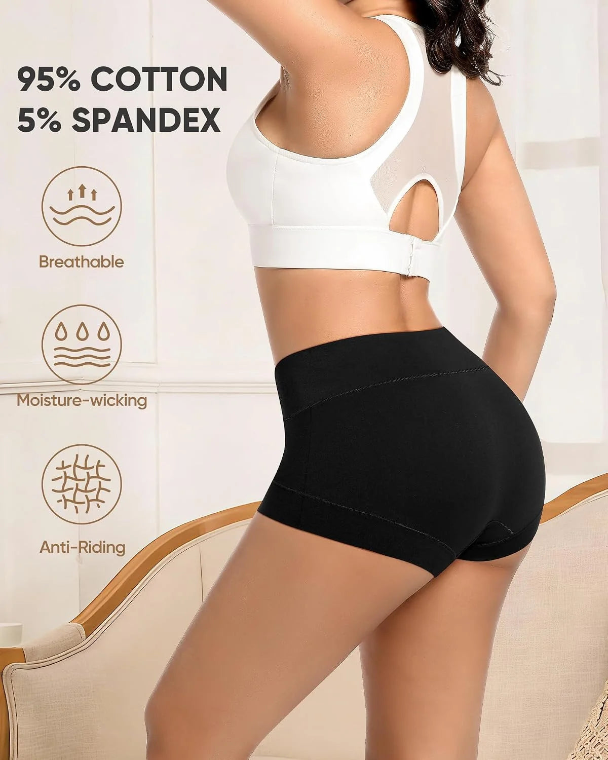 MEIYATING Boy Shorts Underwear for Women High Waisted Cotton Panties 4 Pack