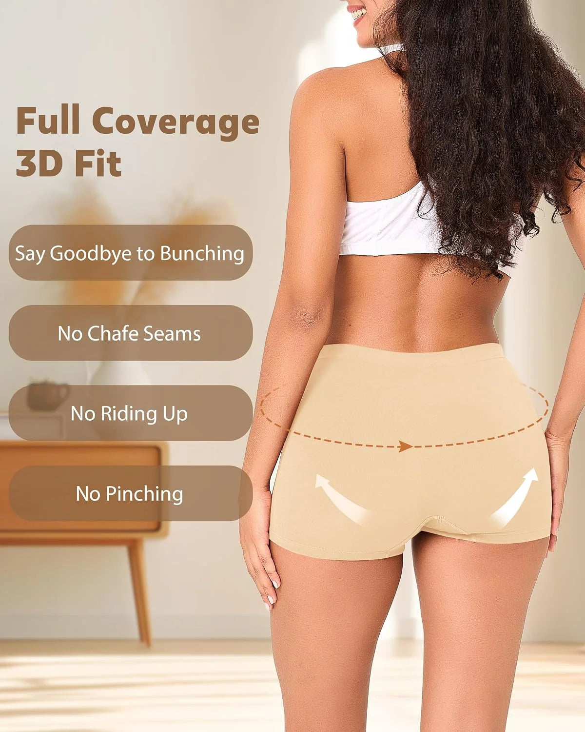 BAMBOO COOL Womens Boyshorts Underwear Mid Rise Boxer Briefs Panties