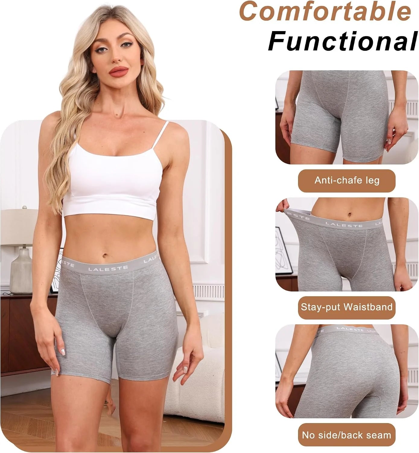 LALESTE Viscose Bamboo Boxer Briefs for Women Cotton Boy Shorts Underwear Soft Stretch Boyshorts Panties 5 Pack