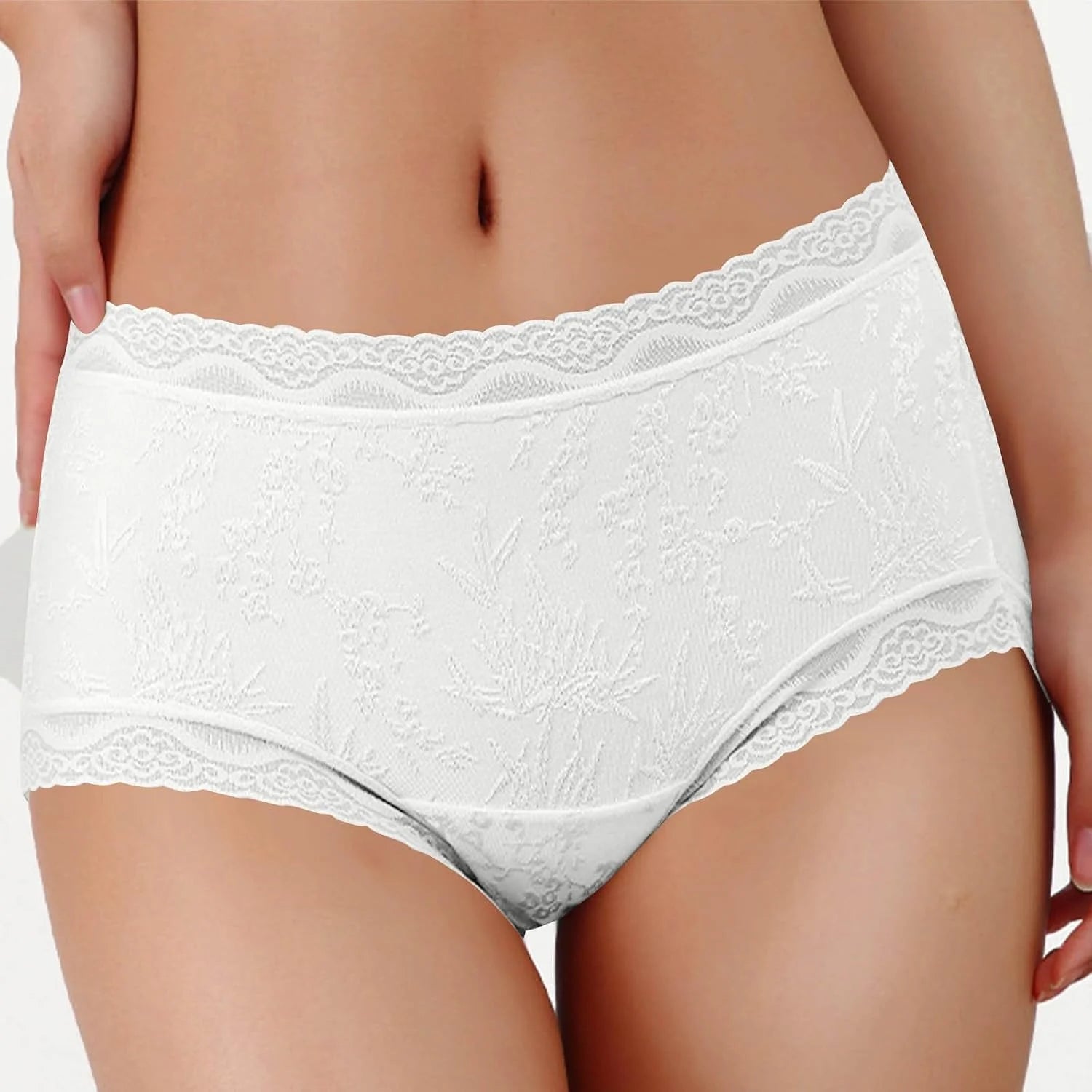 Lace Trim Mid Waist Soft Underwear for Women Comfort Daily Briefs