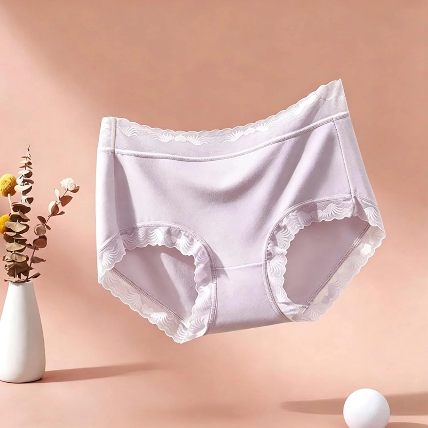 Womens Lace Trim Mid Waist Brief Underwear Comfortable Panties