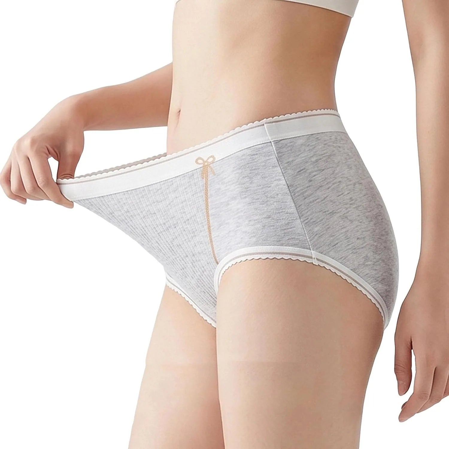 Lace Trim Cotton Mid Waist Briefs for Women Comfort Underwear