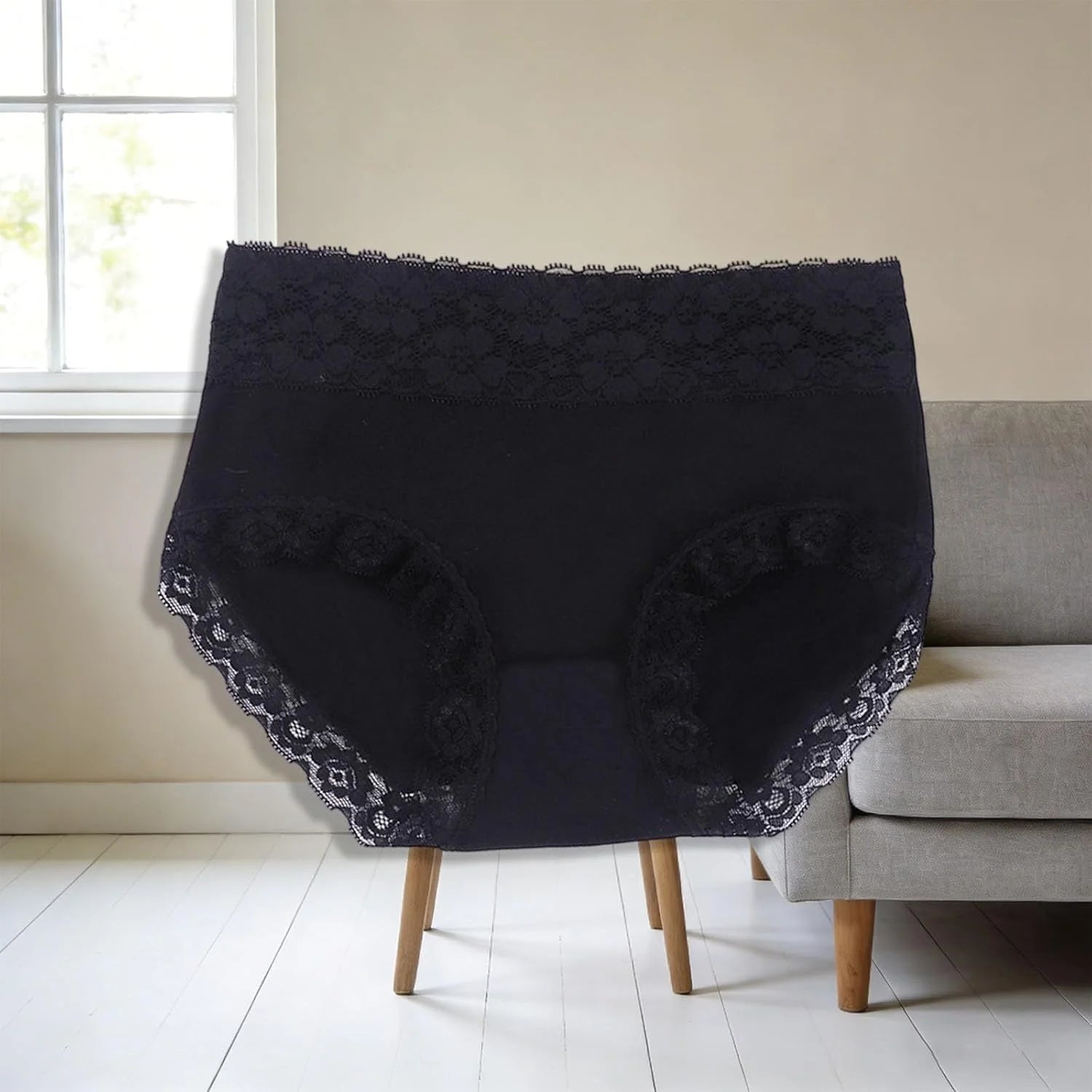 Mid Waist Lace Trim Cotton Briefs for Women Comfort Underwear