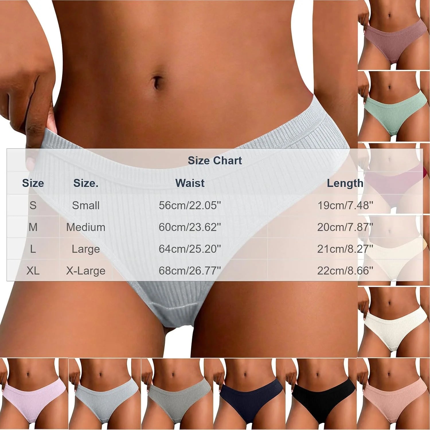 Ribbed Low Waist Bikini Thong for Women Seamless Sexy Underwear